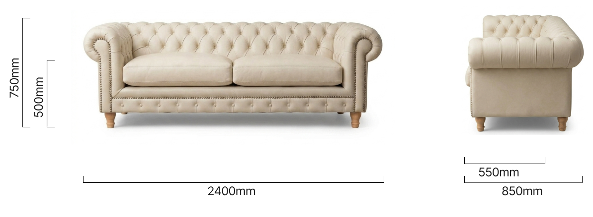 Chesterfield 4-Seater Leather Couch – Cream