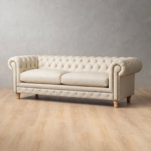 2.4m Chesterfield Leather Couch Cream