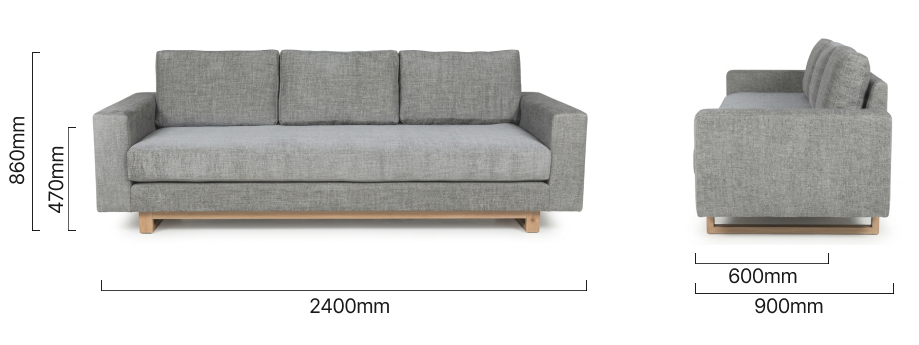 Clarkson 3 Seater Fabric Couch-Forest Ash Dimensions