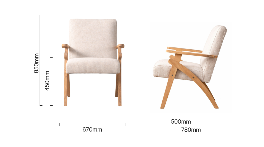 Gariep Armchair-Fabric Oats-Oak Smok eDimensions
