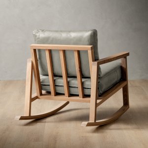 Arabella Leather Rocking Chair - Oak - Grey