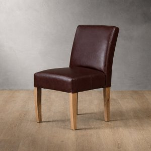 Chunky Leather Dining Chair Oak - Coffee
