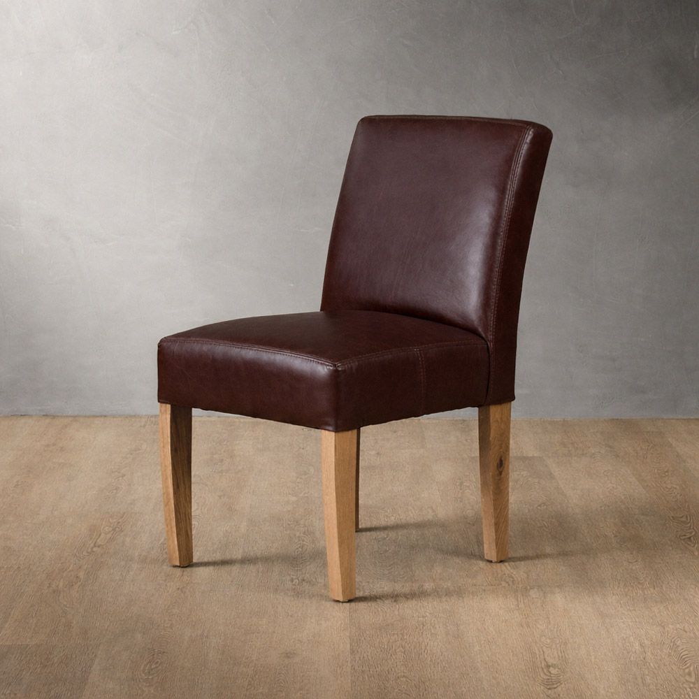 Chunky Leather Dining Chair Oak - Coffee