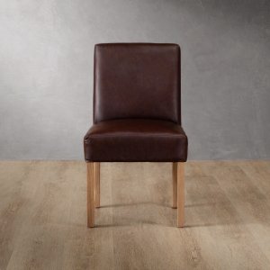 Chunky Leather Dining Chair Oak - Coffee