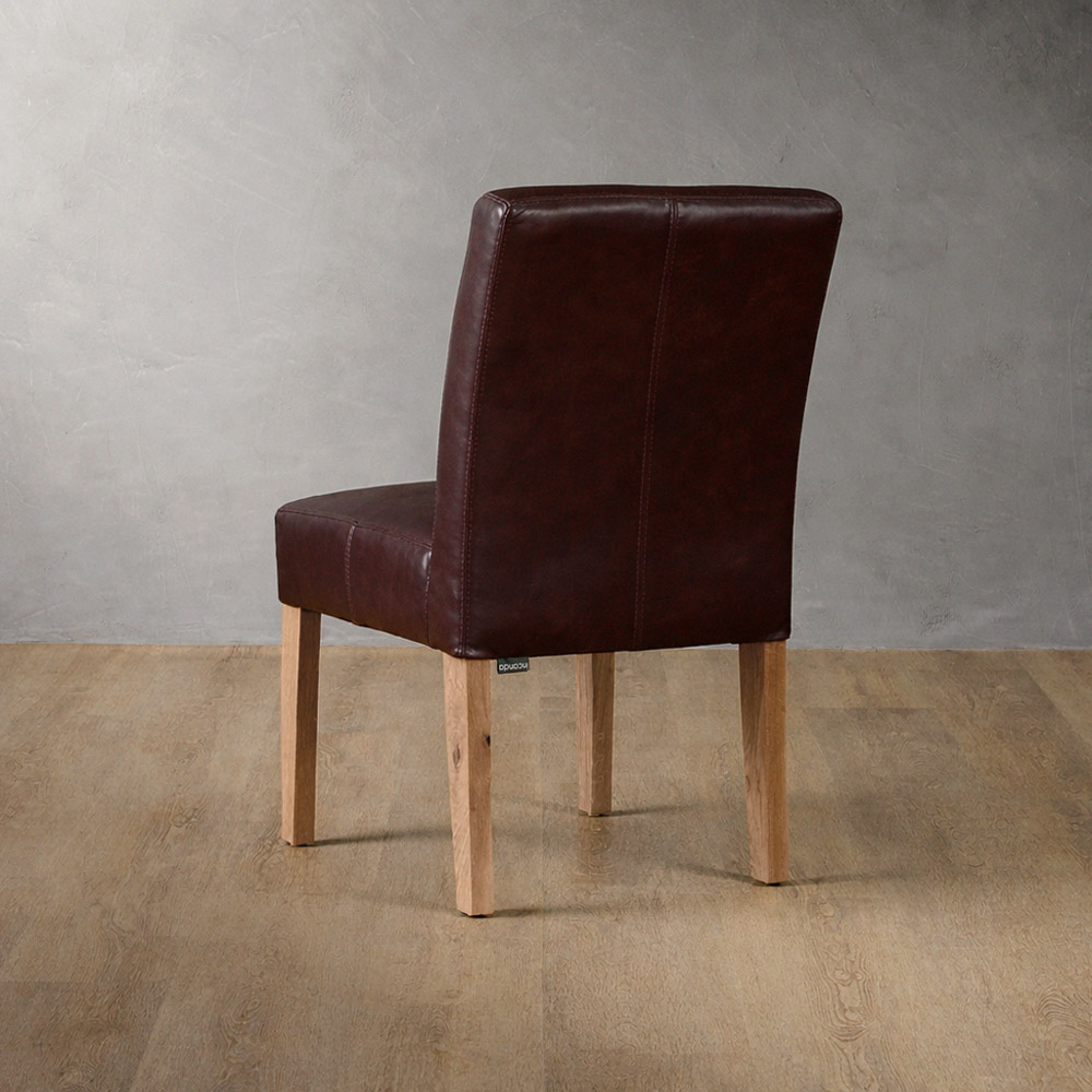 Chunky Leather Dining Chair Oak - Coffee