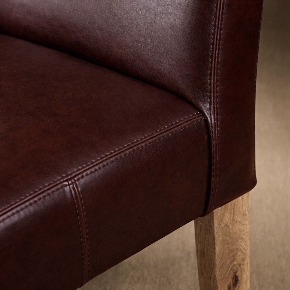 Chunky Leather Dining Chair Oak - Coffee