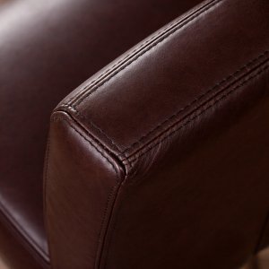 Chunky Leather Dining Chair Oak - Coffee