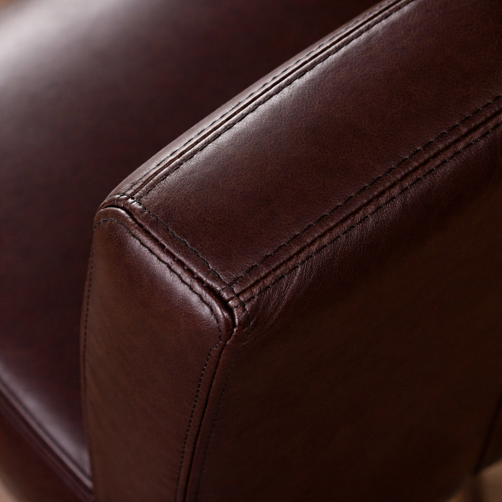 Chunky Leather Dining Chair Oak - Coffee