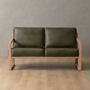 Clarens 2-Seater Leather Couch Oak - Olive