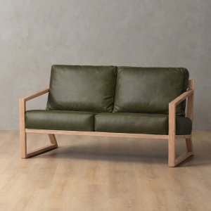 Clarens 2-Seater Leather Couch Oak - Olive