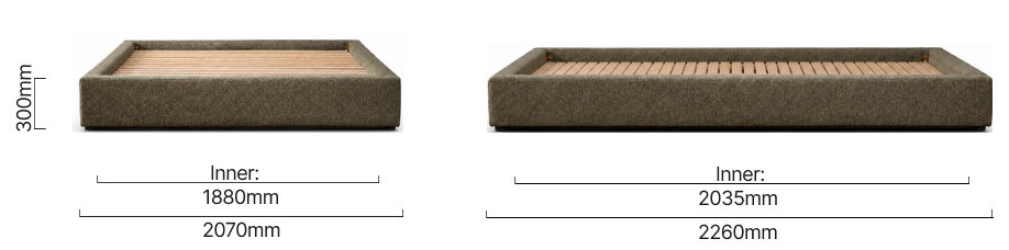 Montanelle Bed Base King XL Stoneweave Green Dimensions