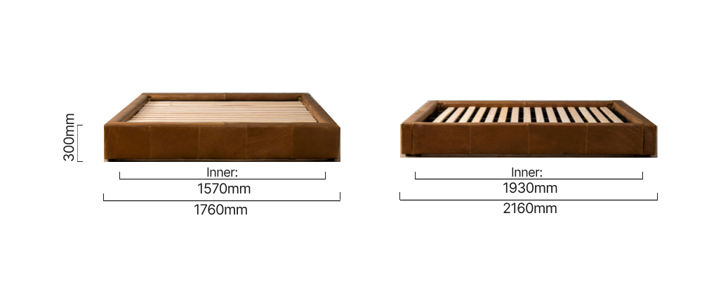 Ravelin Queen Bed Base- Cinnamon Dimensions