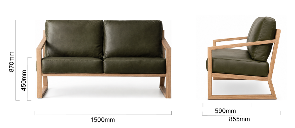 Clarens Leather Couch Oak Olive