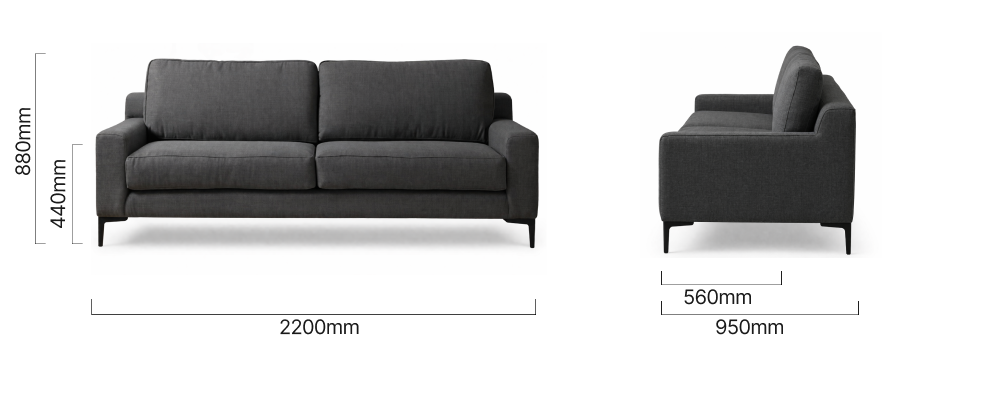 Tubagh 3 Seater - Juniper Graphite Dimensions