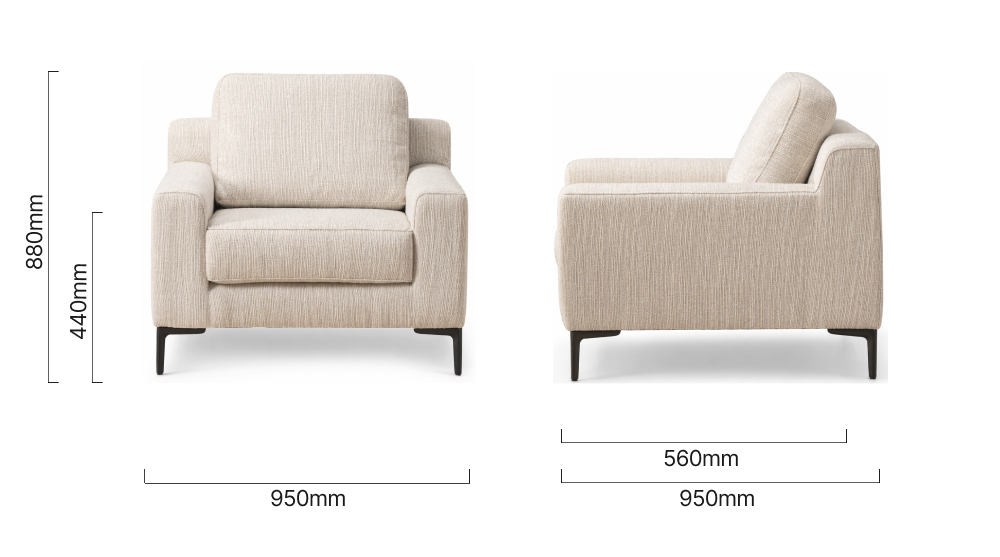 Tulbagh Fabric Armchair - Sea Sand Dimensions