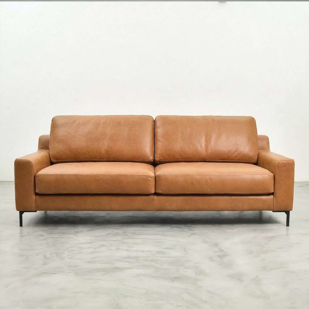 2.2m Tulbagh Leather Couch Ginger Steel Leg
