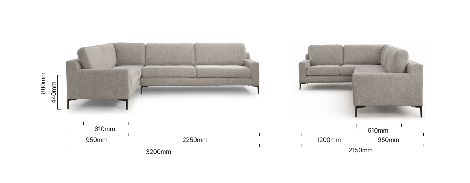 Tulbagh Corner Couch Left Dusted Taupe Dimensions