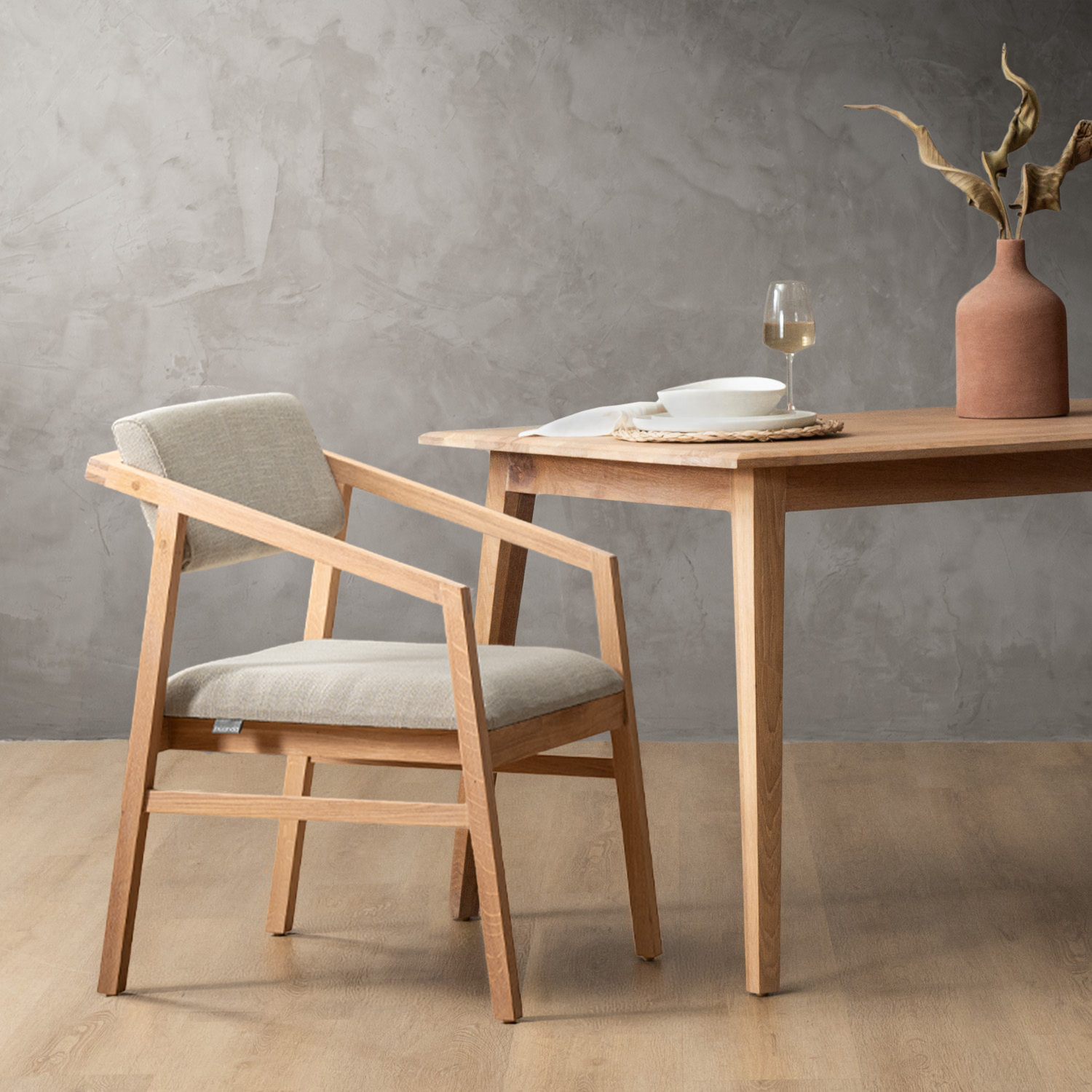 Jozi Fabric Carver Chair Oak Juniper Stone