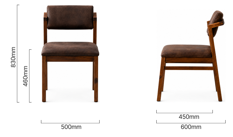 Jozi Leather Dining Chair Blackwood Brown Dimensions