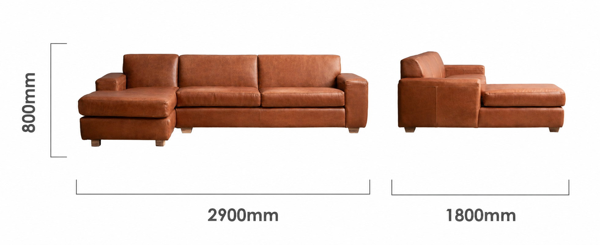 Karoo Leather Daybed Couch Left - Curry Dimensions