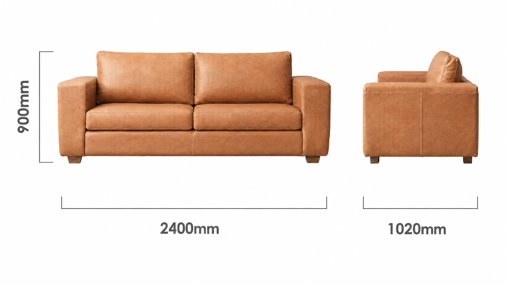 Westerman 3-Seater Caramel - Dimensions Factory Sale