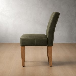 Chunky Leather Dining Chair - Oak - Olive Factory Sale