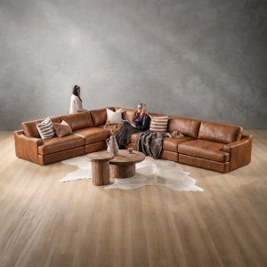 Windermere Extra Large Modular Leather Corner Couch Cinnamon