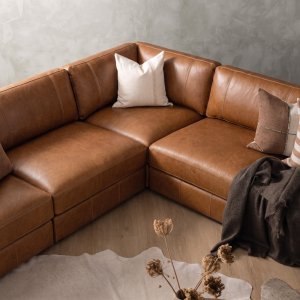 Windermere Extra Large Modular Leather Corner Couch Cinnamon