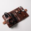 Personalized leather cable organizer pouch with initials