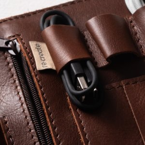 Premium leather tech organizer for chargers and power banks