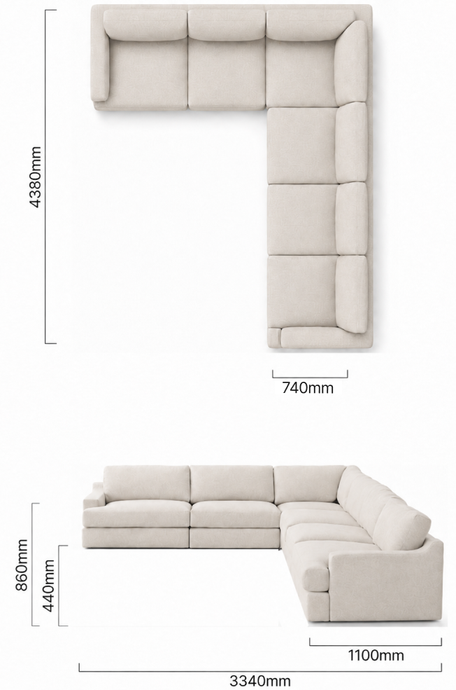 Windermere Extra Large Modular Corner Couch Latte Dimensions