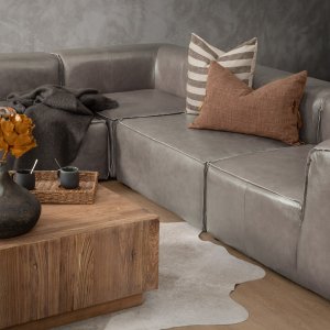 Havenwood U-Shape Modular Leather Couch Shadow Ash