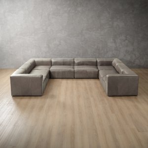 Havenwood U-Shape Modular Leather Couch Shadow Ash