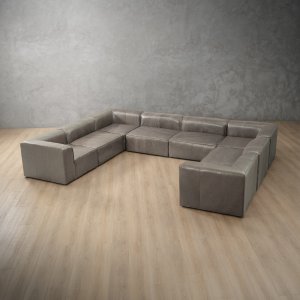 Havenwood U-Shape Modular Leather Couch Shadow Ash