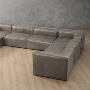 Havenwood U-Shape Modular Leather Couch Shadow Ash