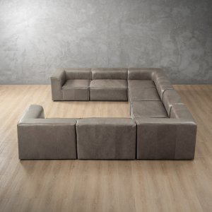 Havenwood U-Shape Modular Leather Couch Shadow Ash