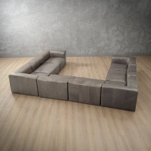 Havenwood U-Shape Modular Leather Couch Shadow Ash