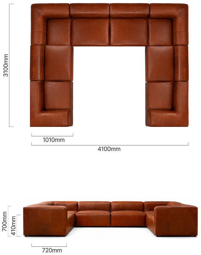 Havenwood Modular Leather U-Shape Couch - Duskwood Dimensions