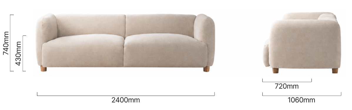 Monteluce 4-seater fabric couch -Latté Dimensions