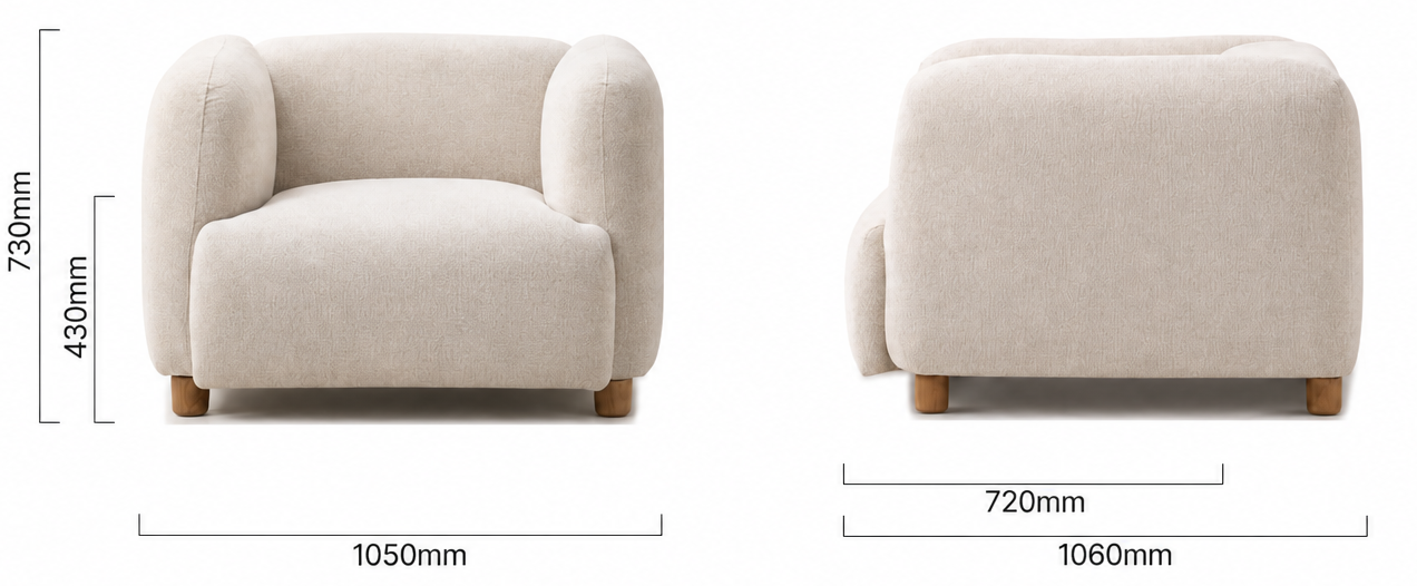 Monteluce Armchair-Latté Dimensions