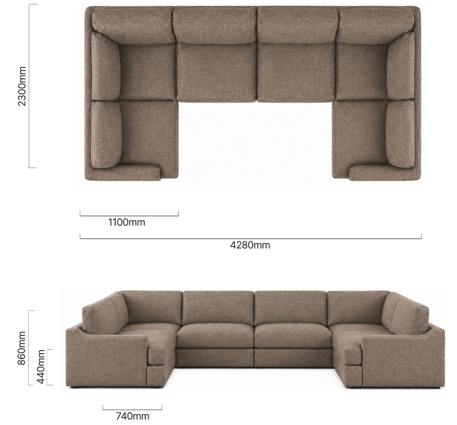 Windermere Modular Leather U-Shape Couch - Tuscan Dimensions