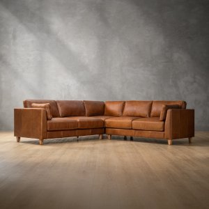 Sutherland Leather Corner Couch - Cinnamon