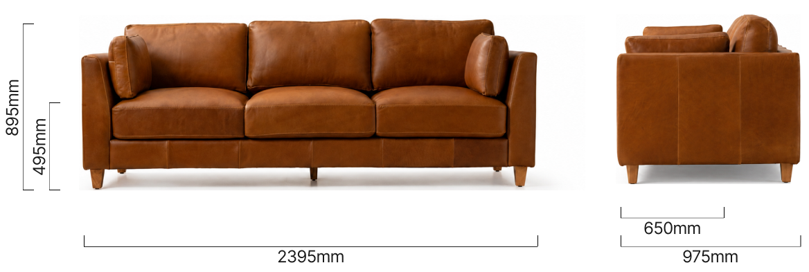 Sutherland 3-Seater Leather Couch Cinnamon